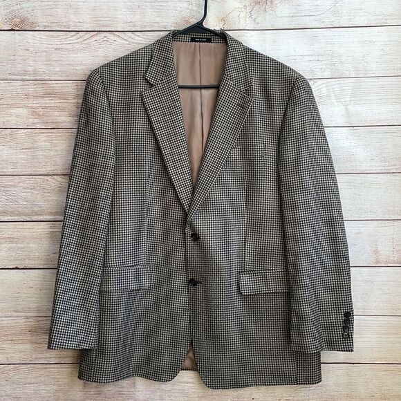 LAUREN RALPH LAUREN 100% PURE NEW WOOL BLAZER‎ IN TAN AND BLACK HOUNDSTOOTH - Picture 1 of 10